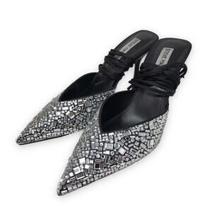 Steve Madden Ravesh Heels 8.5 Rhinestone Crystal Pointed Toe Strappy Ankle Tie